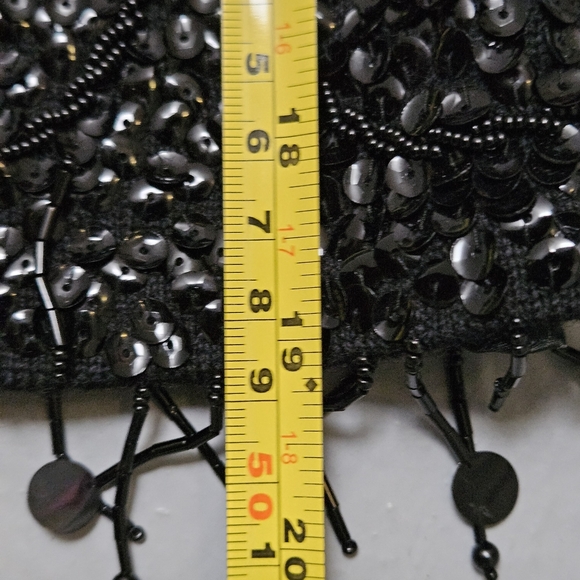 Vintage Sz Small Hand Beaded 100% Wool Boat Neck Whimsical Black Sequin Blouse - Picture 7 of 15